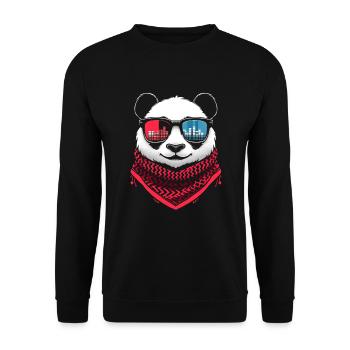 Panda Mit Sonnenbrillen Hausmusik Rave DJ - Unisex Pullover - Schwarz - Vorne - Alina (178cm) & Michal (187cm)