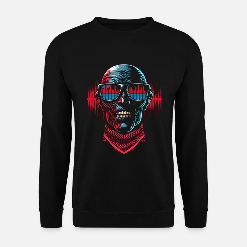 Skull Mit Sonnenbrillen Hausmusik Rave DJ - Unisex Pullover - Schwarz