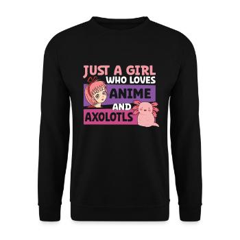 Anime Axolotls Süße Kawaii Teen Girls Kinder - Unisex Pullover - Schwarz - Vorne - Alina (178cm) & Michal (187cm)