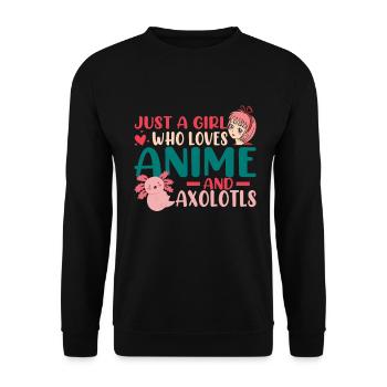 Anime Axolotls Süße Kawaii Teen Girls Kinder - Unisex Pullover - Schwarz - Vorne - Alina (178cm) & Michal (187cm)