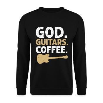 God Guitars Coffee Christian Guitarist - Unisex Sweatshirt - black - Front - Alina (178cm) & Michal (187cm)