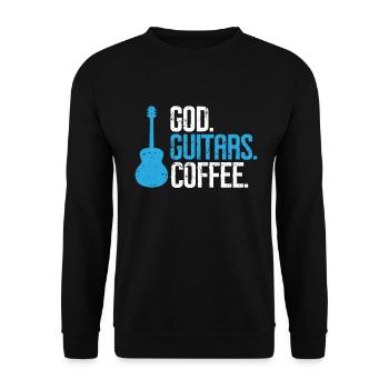 God Guitars Coffee Christian Guitarist - Unisex Sweatshirt - black - Front - Alina (178cm) & Michal (187cm)
