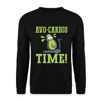 Avo-Cardio Lustiges Wortspiel Training Avocado - Unisex Pullover - Schwarz - Vorne - Alina (178cm) & Michal (187cm)