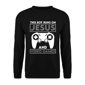 Ce garçon court sur Jésus et les jeux vidéo - Sweat-shirt Unisexe - noir - Devant - Alina (178cm) & Michal (187cm)