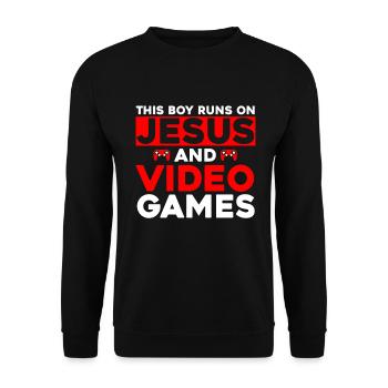 Ce garçon court sur Jésus et les jeux vidéo - Sweat-shirt Unisexe - noir - Devant - Alina (178cm) & Michal (187cm)