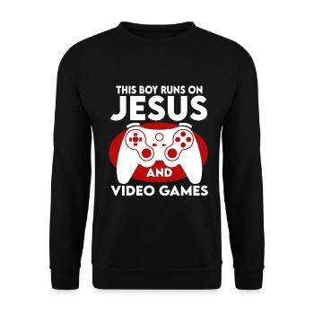 Ce garçon court sur Jésus et les jeux vidéo - Sweat-shirt Unisexe - noir - Devant - Alina (178cm) & Michal (187cm)