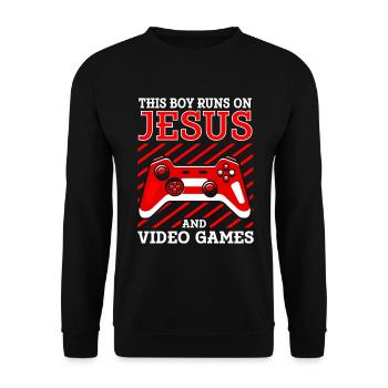Ce garçon court sur Jésus et les jeux vidéo - Sweat-shirt Unisexe - noir - Devant - Alina (178cm) & Michal (187cm)
