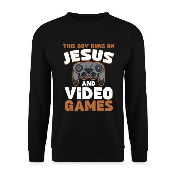 Ce garçon court sur Jésus et les jeux vidéo - Sweat-shirt Unisexe - noir - Devant - Alina (178cm) & Michal (187cm)