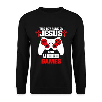 Ce garçon court sur Jésus et les jeux vidéo - Sweat-shirt Unisexe - noir - Devant - Alina (178cm) & Michal (187cm)