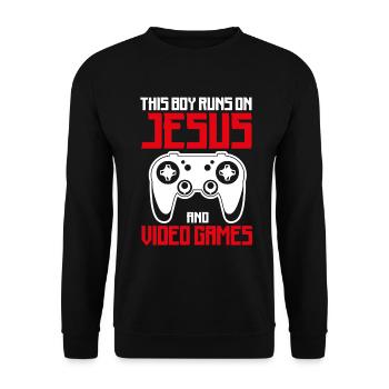 Ce garçon court sur Jésus et les jeux vidéo - Sweat-shirt Unisexe - noir - Devant - Alina (178cm) & Michal (187cm)