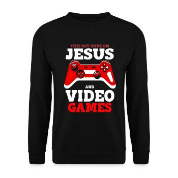 Ce garçon court sur Jésus et les jeux vidéo - Sweat-shirt Unisexe - noir - Devant - Alina (178cm) & Michal (187cm)