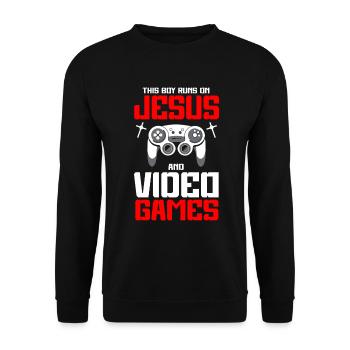 Ce garçon court sur Jésus et les jeux vidéo - Sweat-shirt Unisexe - noir - Devant - Alina (178cm) & Michal (187cm)