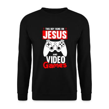 Ce garçon court sur Jésus et les jeux vidéo - Sweat-shirt Unisexe - noir - Devant - Alina (178cm) & Michal (187cm)