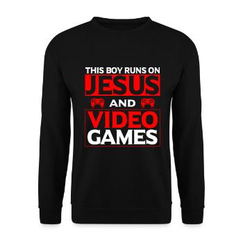 Ce garçon court sur Jésus et les jeux vidéo - Sweat-shirt Unisexe - noir - Devant - Alina (178cm) & Michal (187cm)