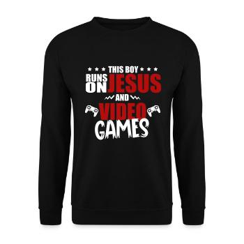 Ce garçon court sur Jésus et les jeux vidéo - Sweat-shirt Unisexe - noir - Devant - Alina (178cm) & Michal (187cm)
