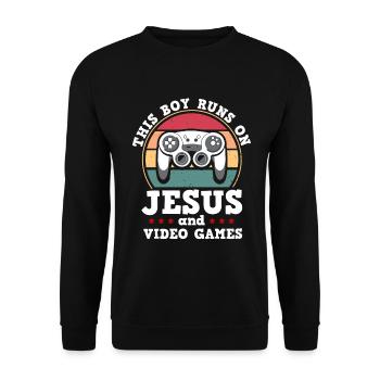 Ce garçon court sur Jésus et les jeux vidéo - Sweat-shirt Unisexe - noir - Devant - Alina (178cm) & Michal (187cm)