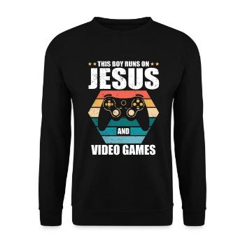 Ce garçon court sur Jésus et les jeux vidéo - Sweat-shirt Unisexe - noir - Devant - Alina (178cm) & Michal (187cm)