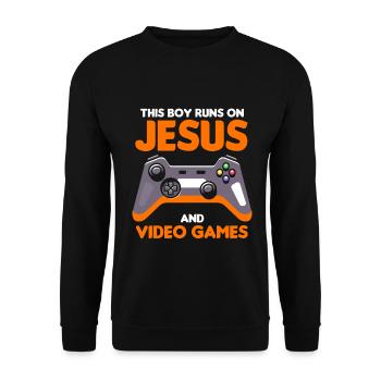 Ce garçon court sur Jésus et les jeux vidéo - Sweat-shirt Unisexe - noir - Devant - Alina (178cm) & Michal (187cm)