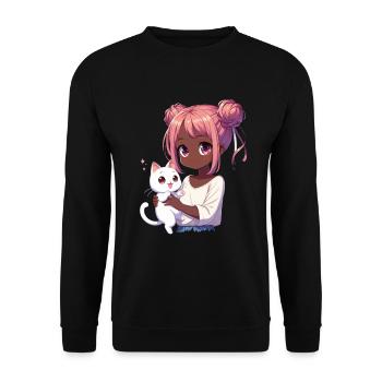 Anime African American Afro Anime Merch Stuff - Unisex Sweatshirt - black - Front - Alina (178cm) & Michal (187cm)