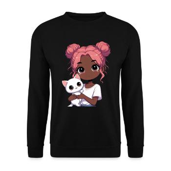 Anime African American Afro Anime Merch Stuff - Unisex Sweatshirt - black - Front - Alina (178cm) & Michal (187cm)