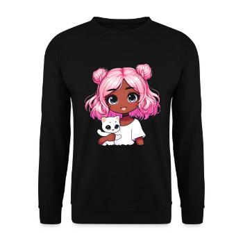Anime African American Afro Anime Merch Stuff - Unisex Sweatshirt - black - Front - Alina (178cm) & Michal (187cm)