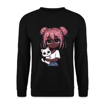 Anime African American Afro Anime Merch Stuff - Unisex Sweatshirt - black - Front - Alina (178cm) & Michal (187cm)