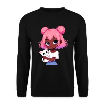 Anime African American Afro Anime Merch Stuff - Unisex Sweatshirt - black - Front - Alina (178cm) & Michal (187cm)
