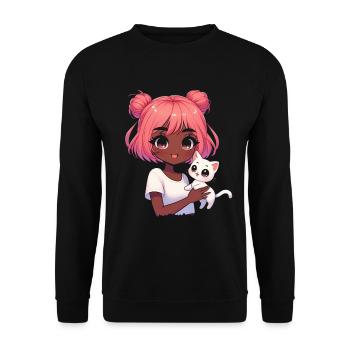 Anime African American Afro Anime Merch Stuff - Unisex Sweatshirt - black - Front - Alina (178cm) & Michal (187cm)