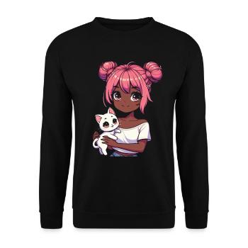 Anime African American Afro Anime Merch Stuff - Unisex Sweatshirt - black - Front - Alina (178cm) & Michal (187cm)