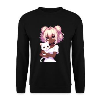 Anime African American Afro Anime Merch Stuff - Unisex Sweatshirt - black - Front - Alina (178cm) & Michal (187cm)