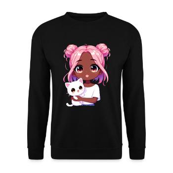 Anime African American Afro Anime Merch Stuff - Unisex Sweatshirt - black - Front - Alina (178cm) & Michal (187cm)