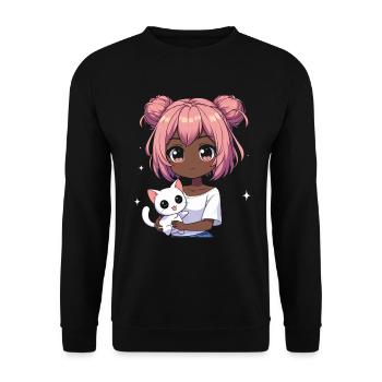 Anime African American Afro Anime Merch Stuff - Unisex Sweatshirt - black - Front - Alina (178cm) & Michal (187cm)