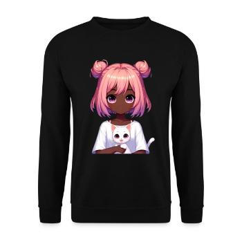 Anime African American Afro Anime Merch Stuff - Unisex Sweatshirt - black - Front - Alina (178cm) & Michal (187cm)