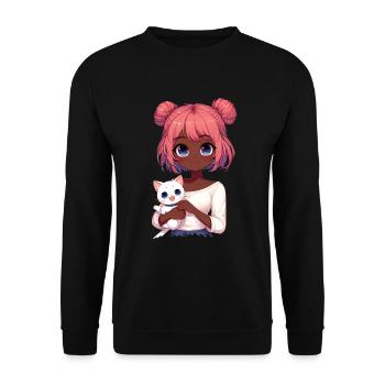 Anime African American Afro Anime Merch Stuff - Unisex Sweatshirt - black - Front - Alina (178cm) & Michal (187cm)