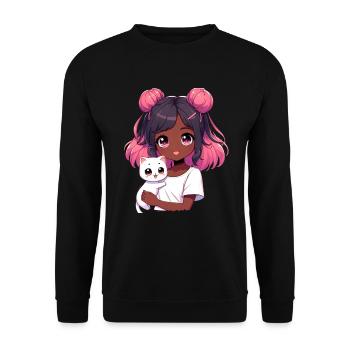 Anime African American Afro Anime Merch Stuff - Unisex Sweatshirt - black - Front - Alina (178cm) & Michal (187cm)