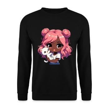 Anime African American Afro Anime Merch Stuff - Unisex Sweatshirt - black - Front - Alina (178cm) & Michal (187cm)