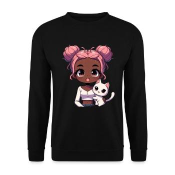 Anime African American Afro Anime Merch Stuff - Unisex Sweatshirt - black - Front - Alina (178cm) & Michal (187cm)
