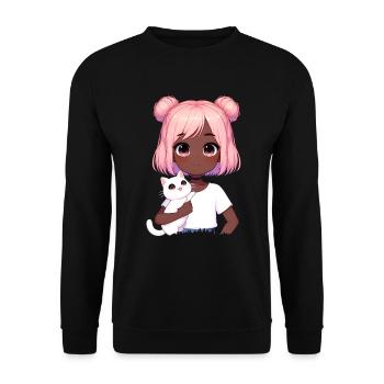Anime African American Afro Anime Merch Stuff - Unisex Sweatshirt - black - Front - Alina (178cm) & Michal (187cm)