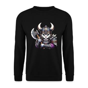 Viking Cat Helmet Nordic Cat Lover Norwegian - Unisex Sweatshirt - black - Front - Alina (178cm) & Michal (187cm)
