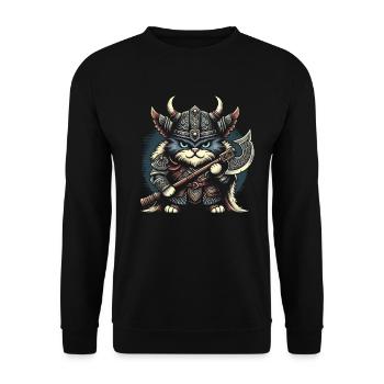 Viking Cat Helmet Nordic Cat Lover Norwegian - Unisex Sweatshirt - black - Front - Alina (178cm) & Michal (187cm)