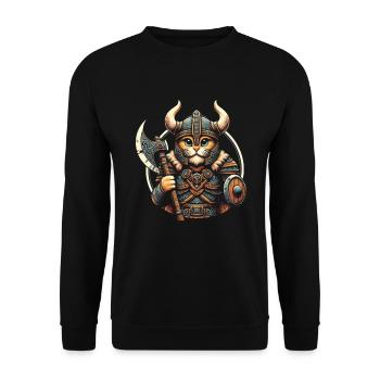 Viking Cat Helmet Nordic Cat Lover Norwegian - Unisex Sweatshirt - black - Front - Alina (178cm) & Michal (187cm)