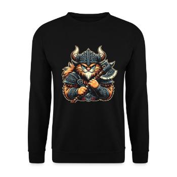 Viking Cat Helmet Nordic Cat Lover Norwegian - Unisex Sweatshirt - black - Front - Alina (178cm) & Michal (187cm)