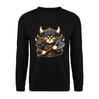 Viking Cat Helmet Nordic Cat Lover Norwegian - Unisex Sweatshirt - black - Front - Alina (178cm) & Michal (187cm)