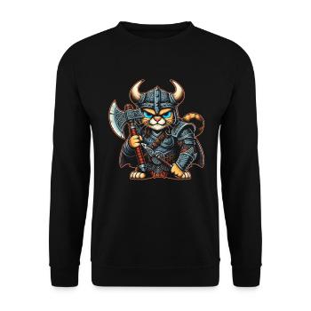 Viking Cat Helmet Nordic Cat Lover Norwegian - Unisex Sweatshirt - black - Front - Alina (178cm) & Michal (187cm)