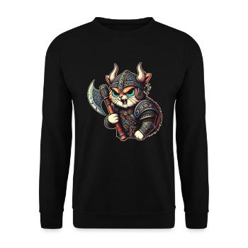 Viking Cat Helmet Nordic Cat Lover Norwegian - Unisex Sweatshirt - black - Front - Alina (178cm) & Michal (187cm)