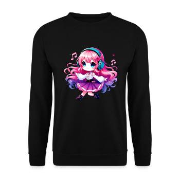 Kawaii Chibi Anime Girl Anime Merch Japanese - Unisex Sweatshirt - black - Front - Alina (178cm) & Michal (187cm)