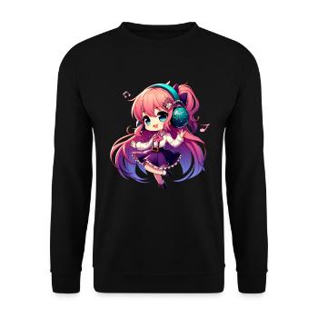 Kawaii Chibi Anime Girl Anime Merch Japanese - Unisex Sweatshirt - black - Front - Alina (178cm) & Michal (187cm)