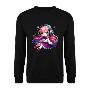 Kawaii Chibi Anime Girl Anime Merch Japanese - Unisex Sweatshirt - black - Front - Alina (178cm) & Michal (187cm)