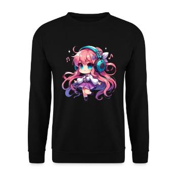Kawaii Chibi Anime Girl Anime Merch Japanese - Unisex Sweatshirt - black - Front - Alina (178cm) & Michal (187cm)