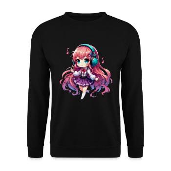 Kawaii Chibi Anime Girl Anime Merch Japanese - Unisex Sweatshirt - black - Front - Alina (178cm) & Michal (187cm)